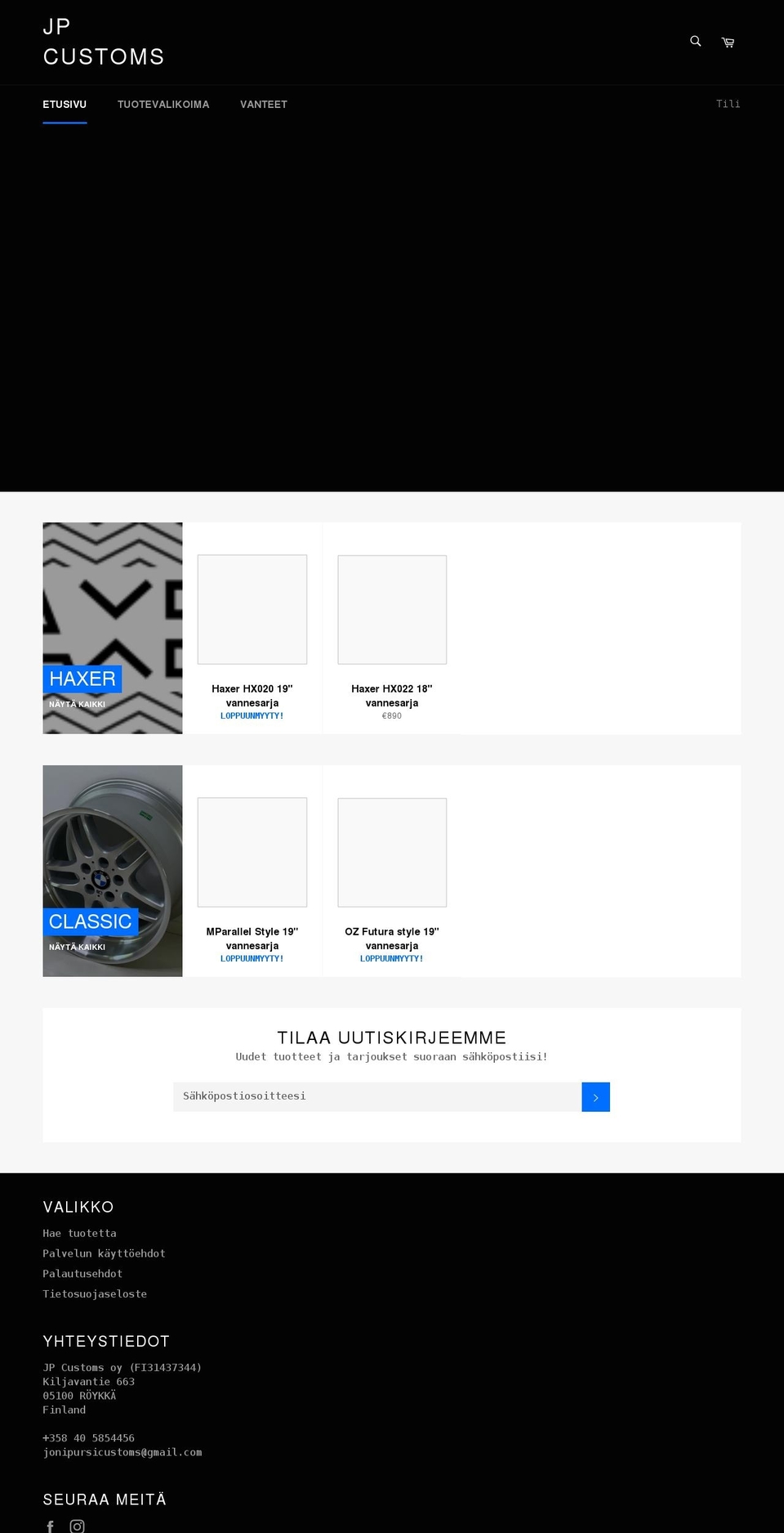 jpcustoms.net shopify website screenshot