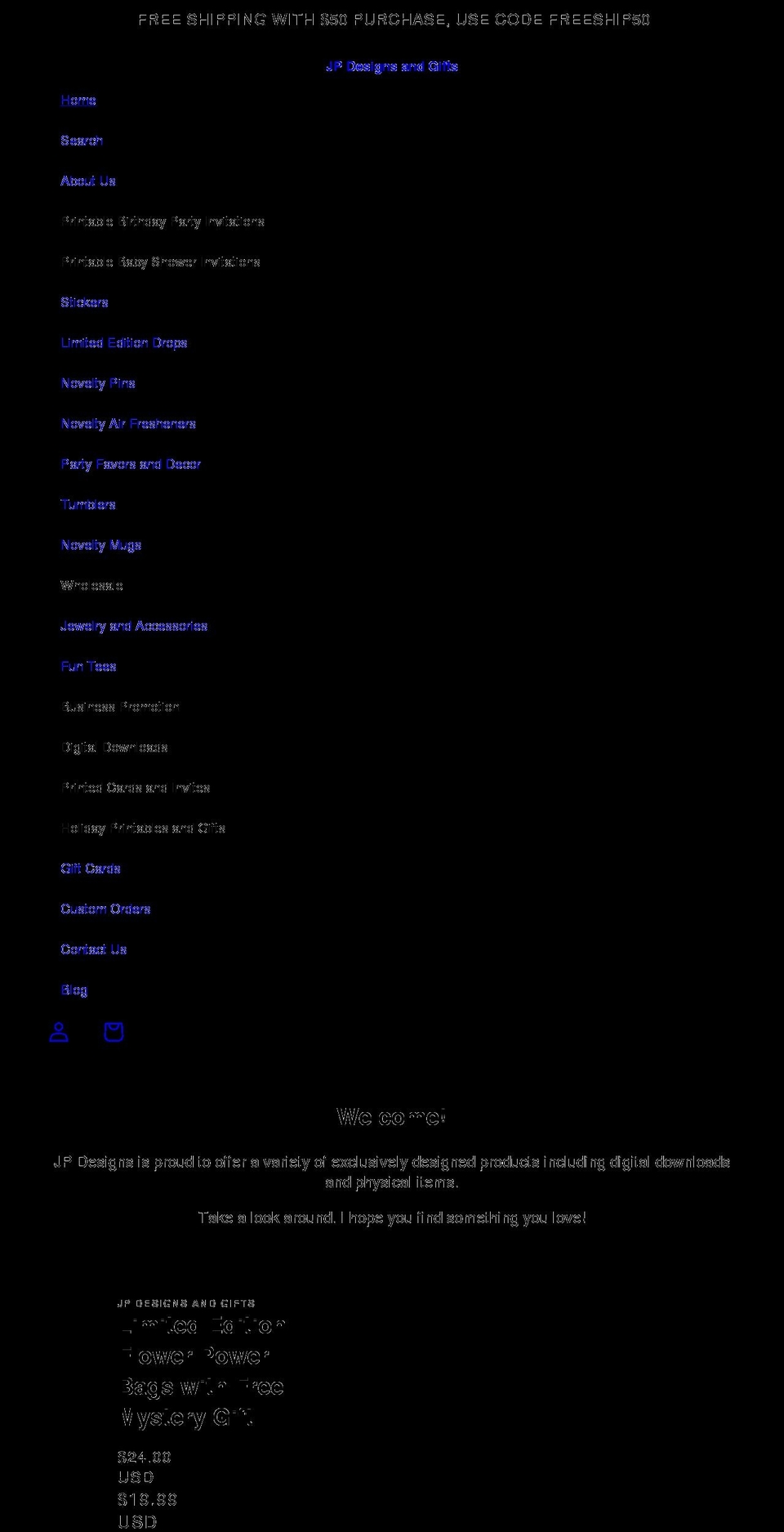 jpdesignstore.com shopify website screenshot