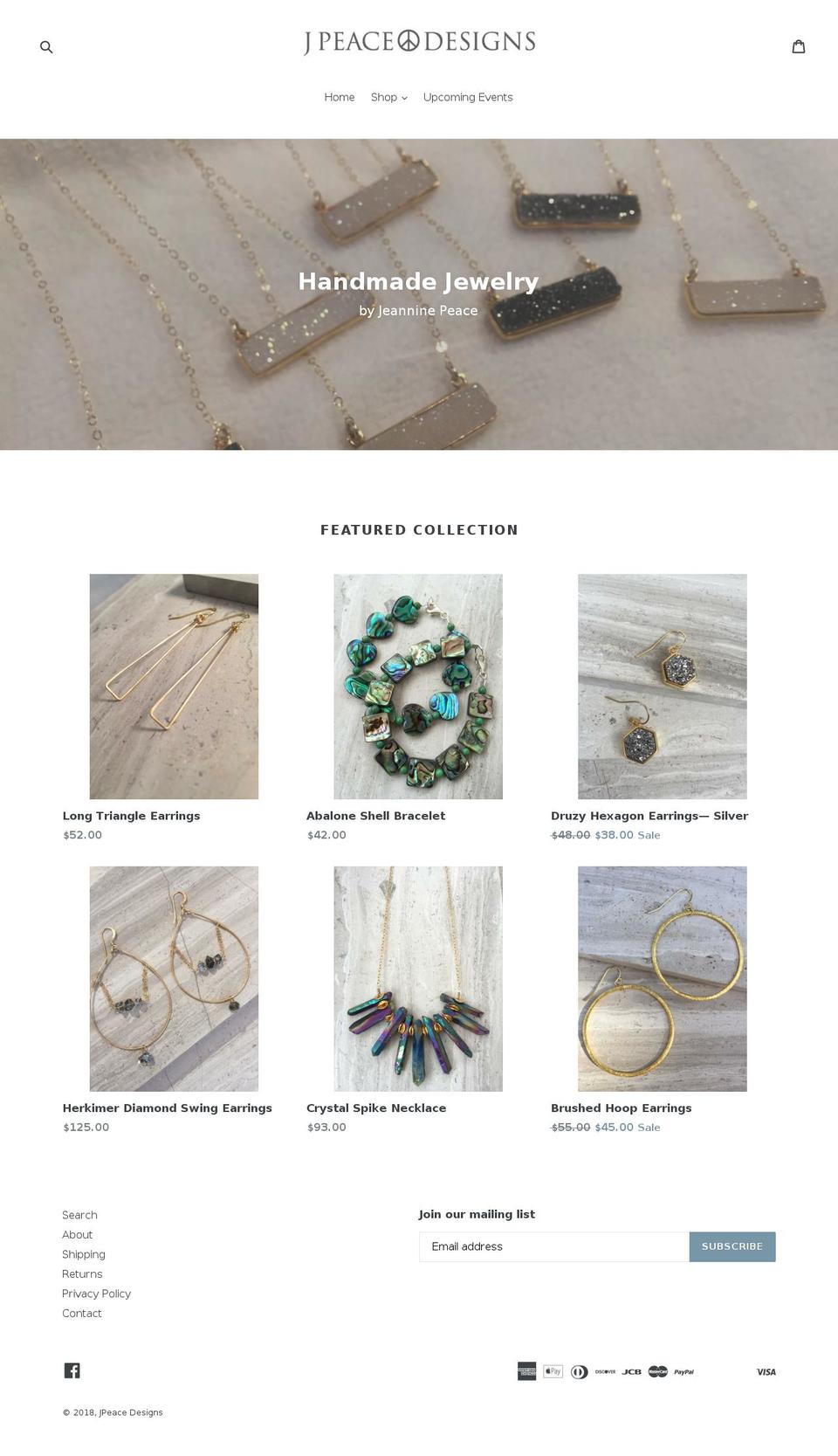 jpeacedesigns.com shopify website screenshot