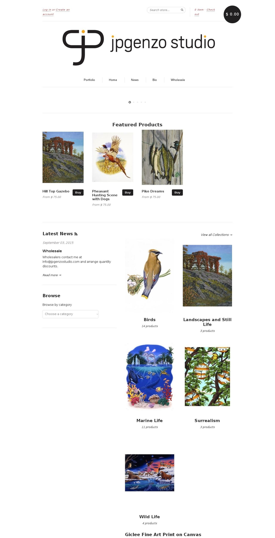 jpgenzostudio.com shopify website screenshot