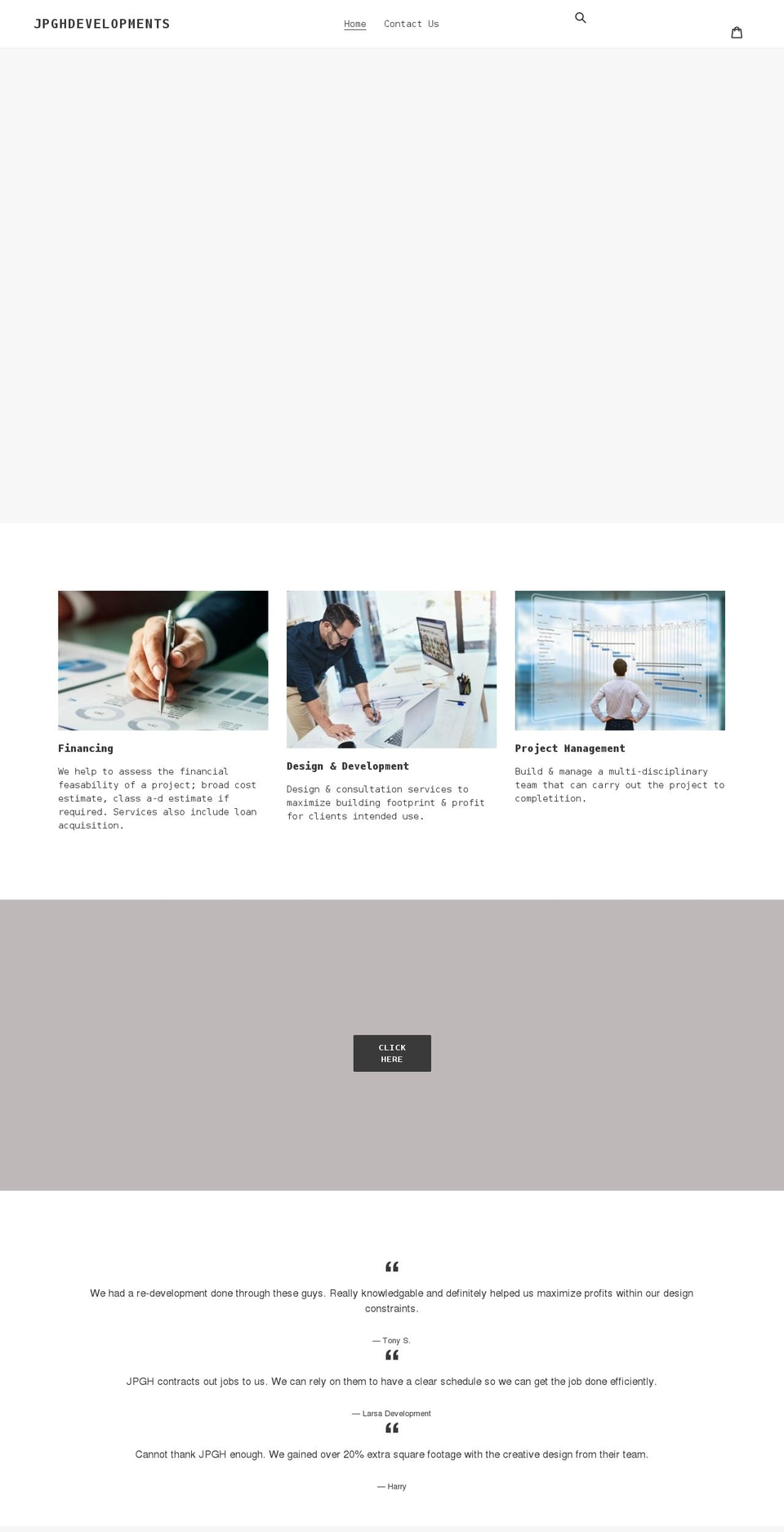 jpghdevelopments.com shopify website screenshot