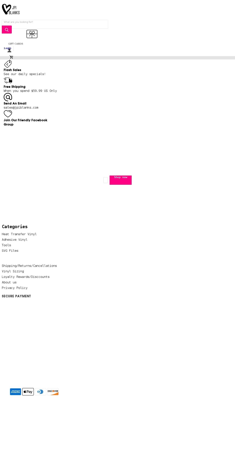 jpiblankssales.com — Shopify storefront screenshot