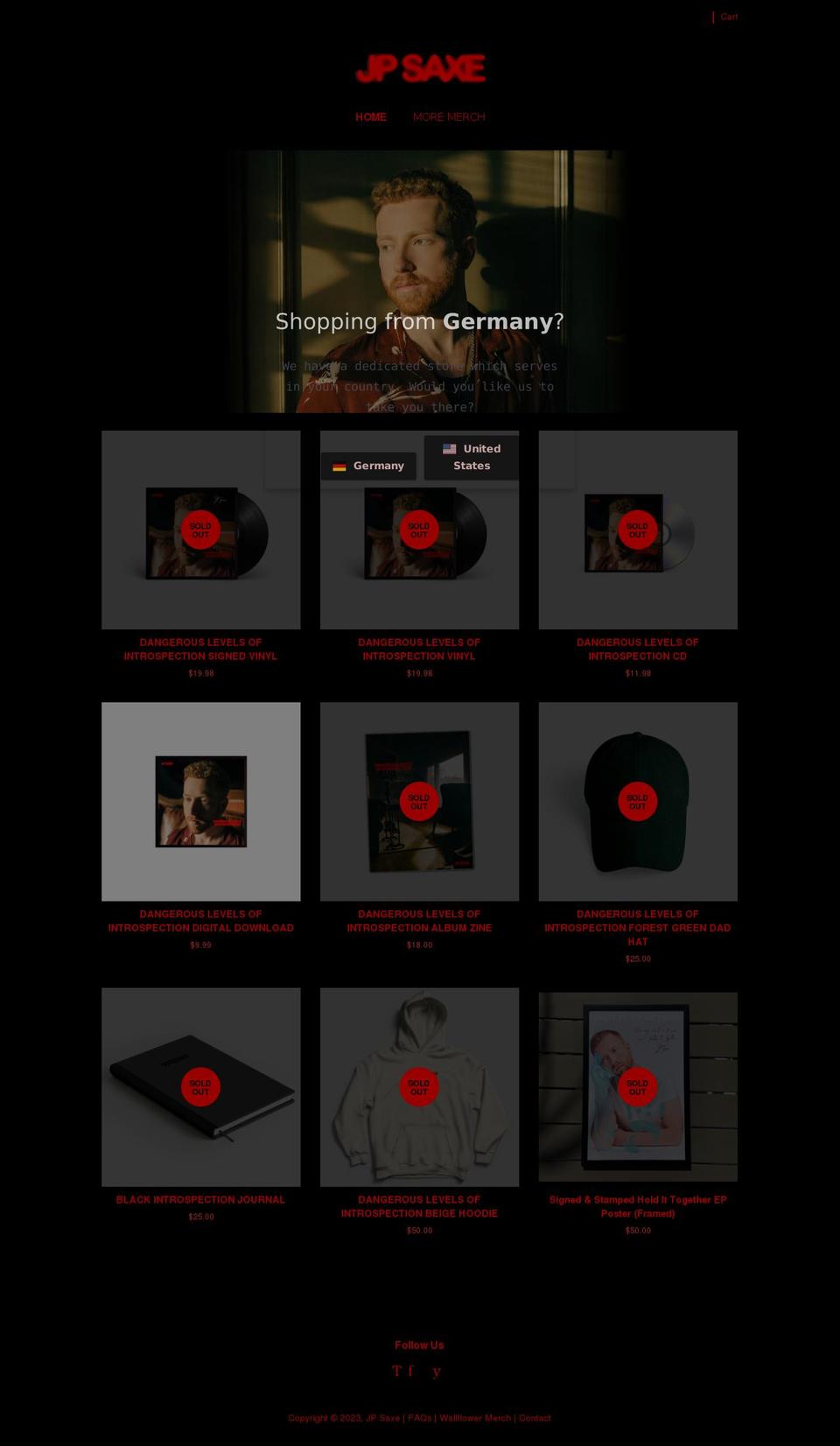 jpsaxemerch.com shopify website screenshot