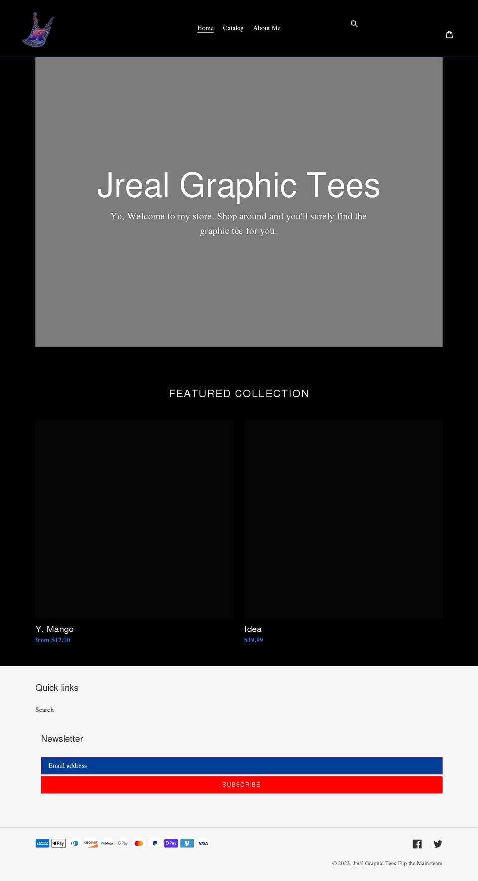 jrealgraphictees.net shopify website screenshot