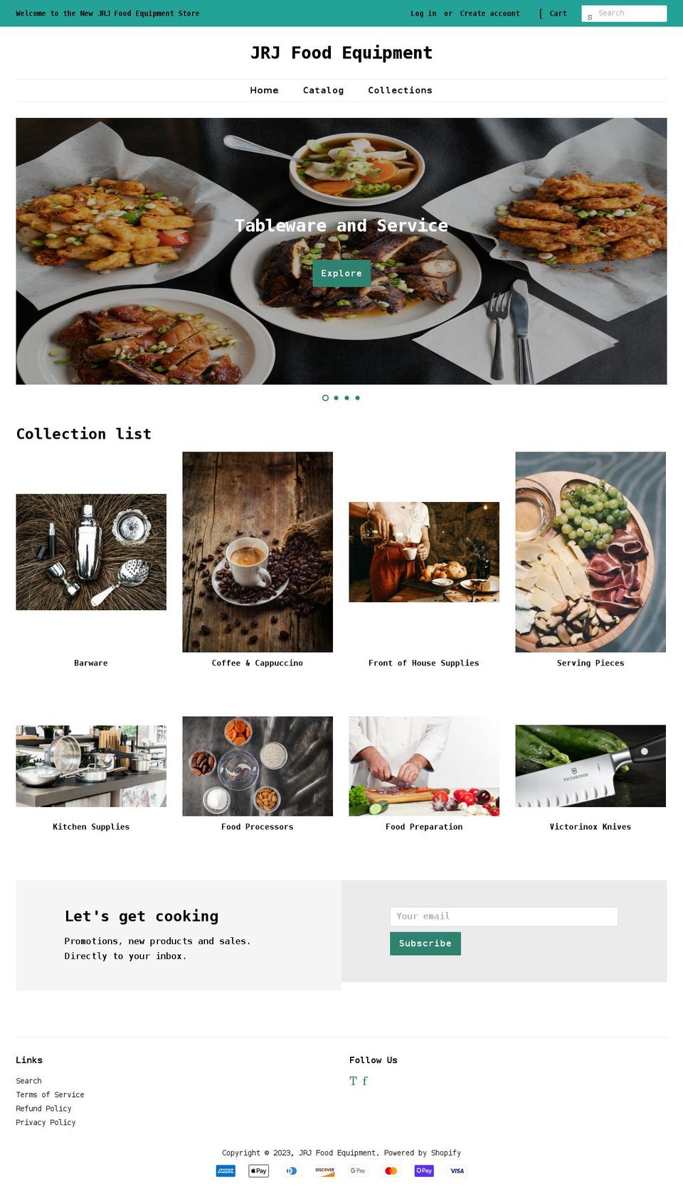 jrjfoodequipment.com shopify website screenshot