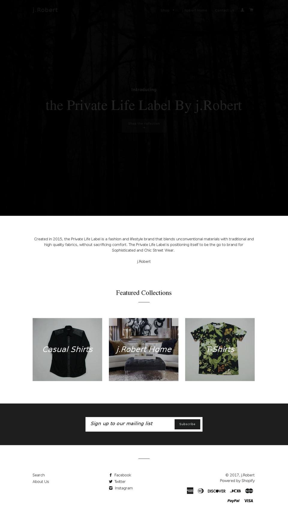 jrobertcollection.com shopify website screenshot