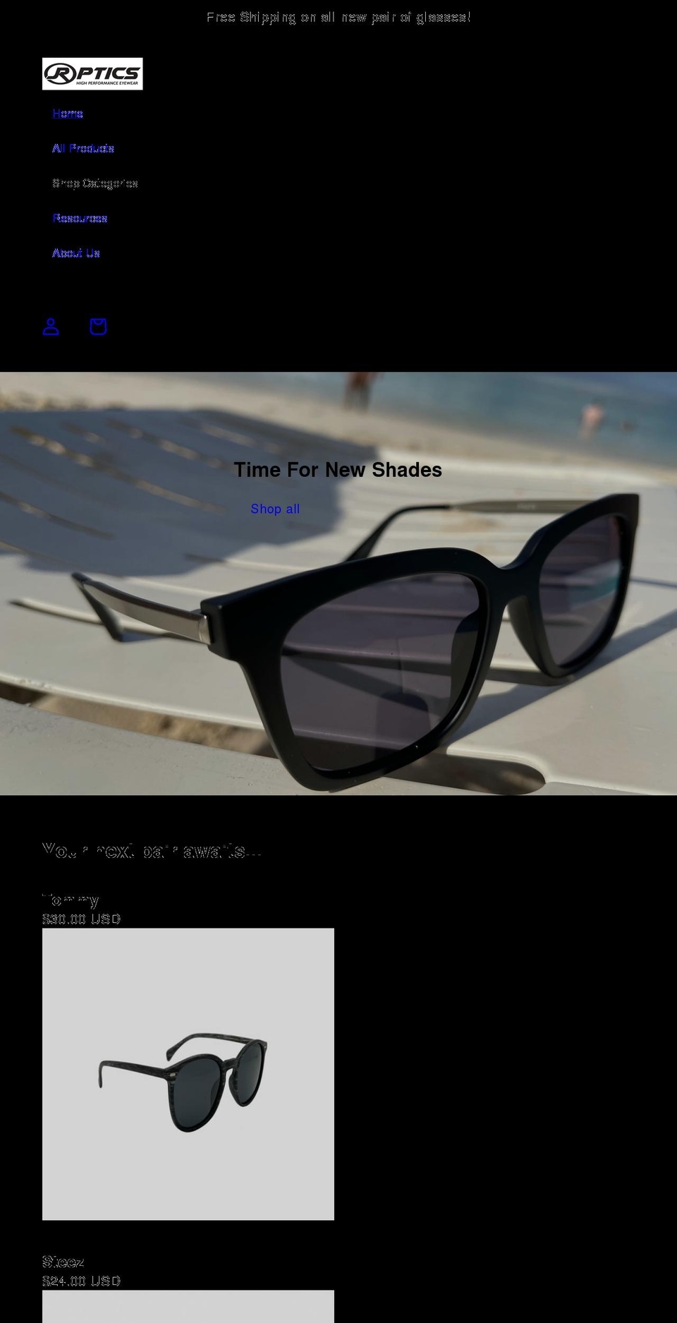 jroptics.com shopify website screenshot