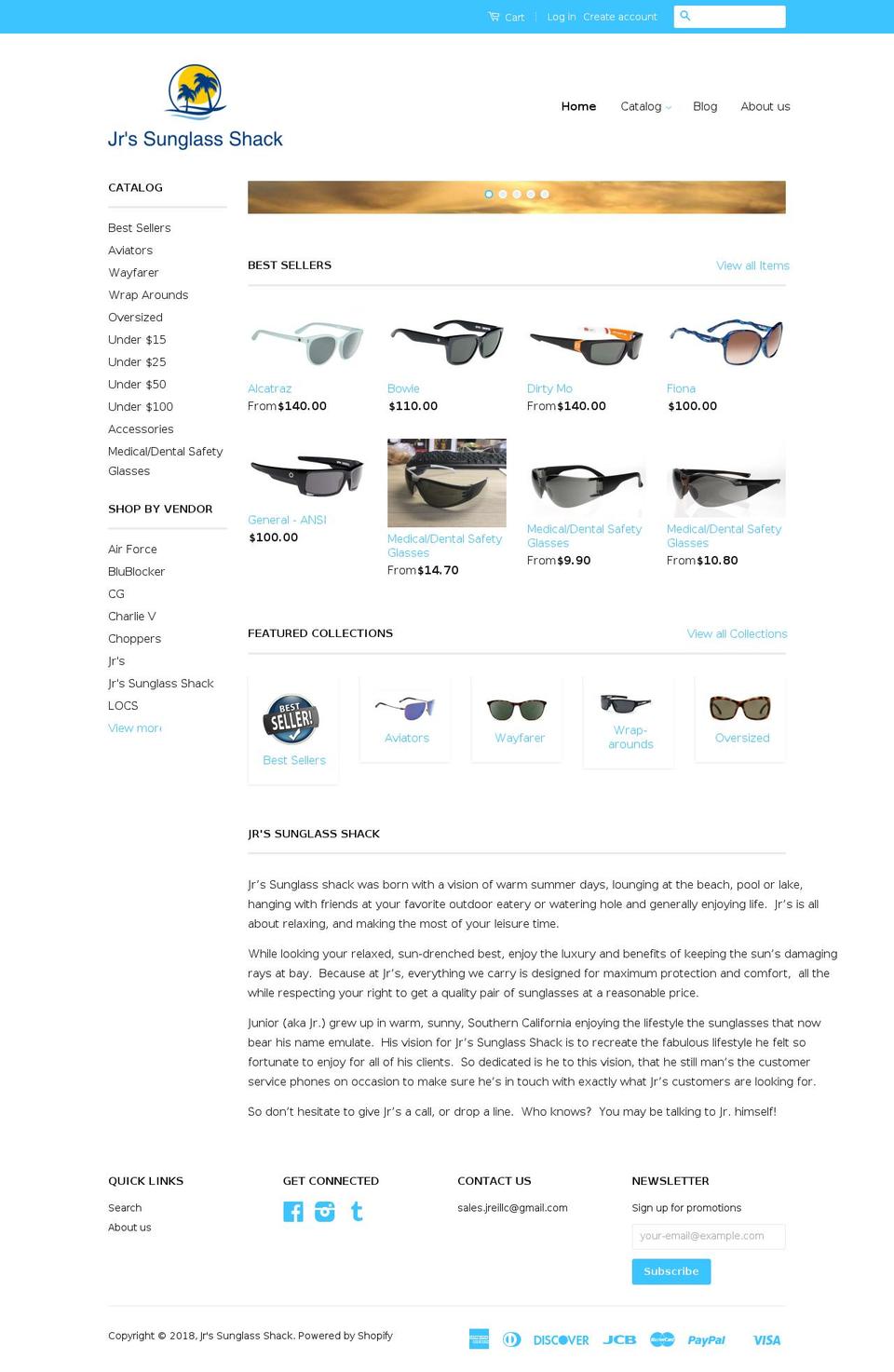 jrssunglassshack.com — Shopify storefront screenshot