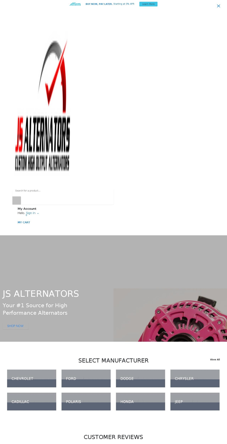 js-alternators.com shopify website screenshot