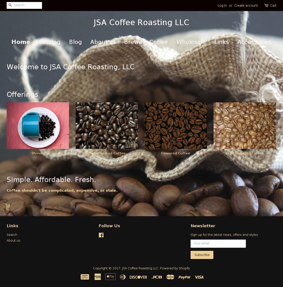 jsacoffee.com shopify website screenshot