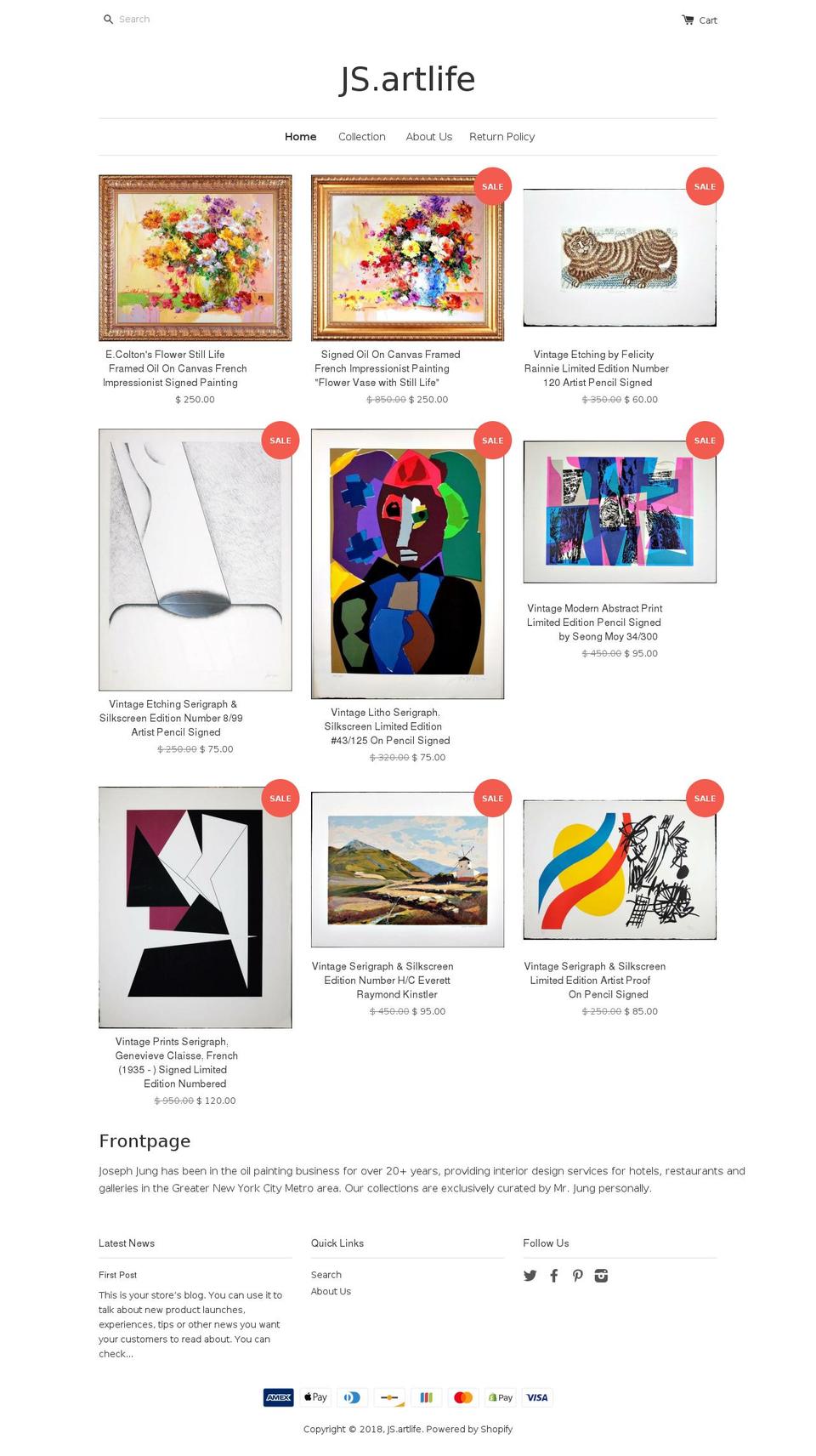 jsartlife.com shopify website screenshot