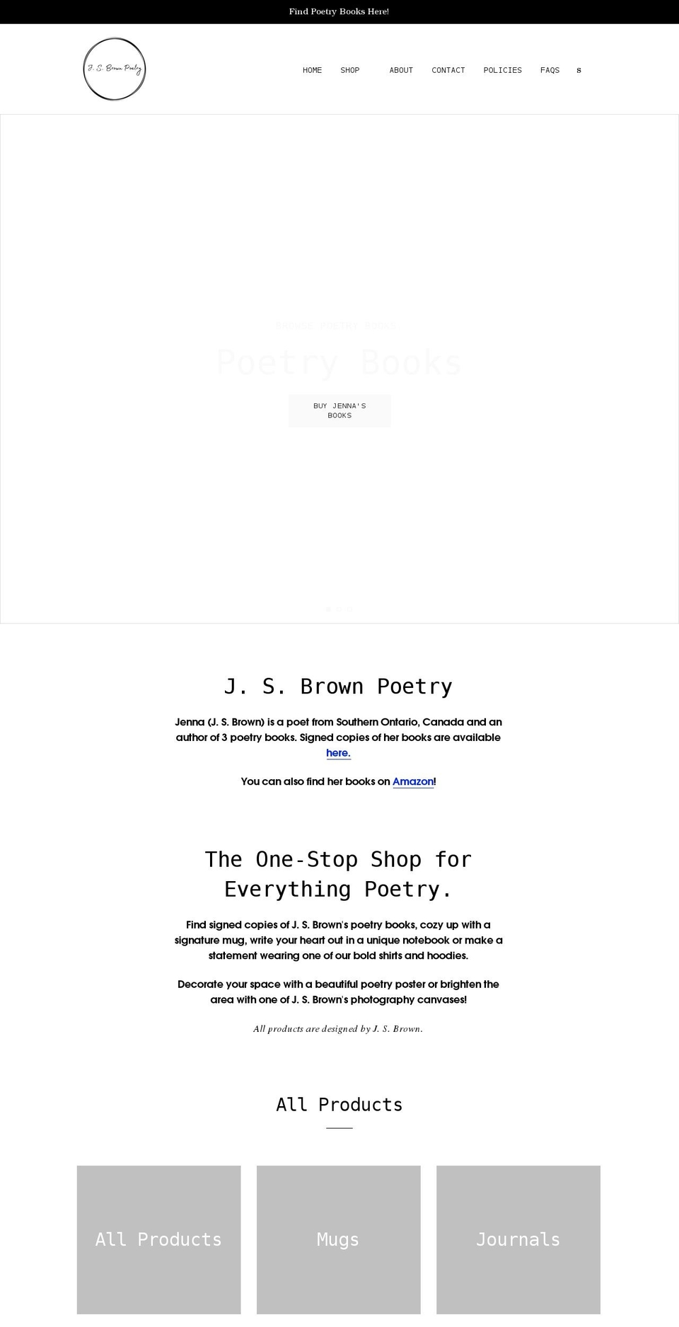jsbrownpoetry.com shopify website screenshot