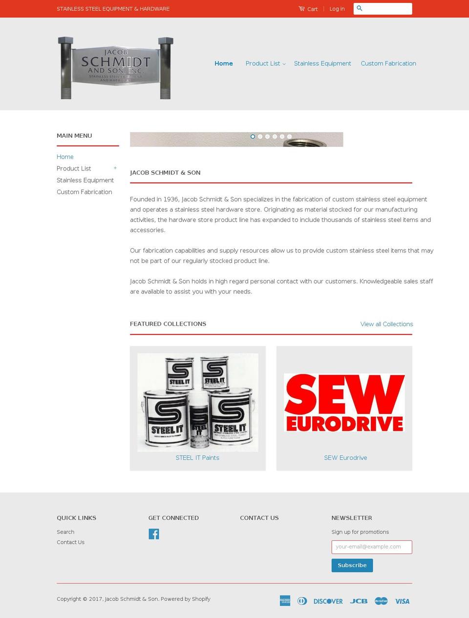 jschmidtstainless.com shopify website screenshot
