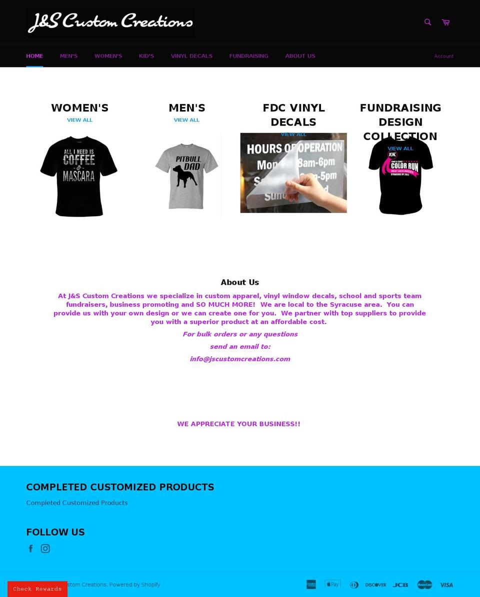 jscustomcreations.com — Shopify storefront screenshot