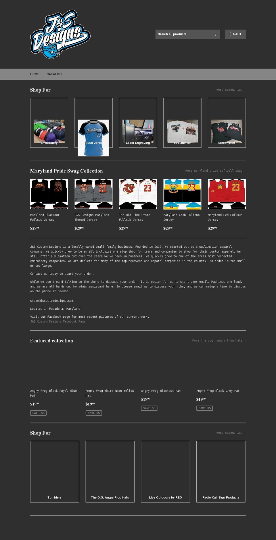 jscustomdesigns.com shopify website screenshot