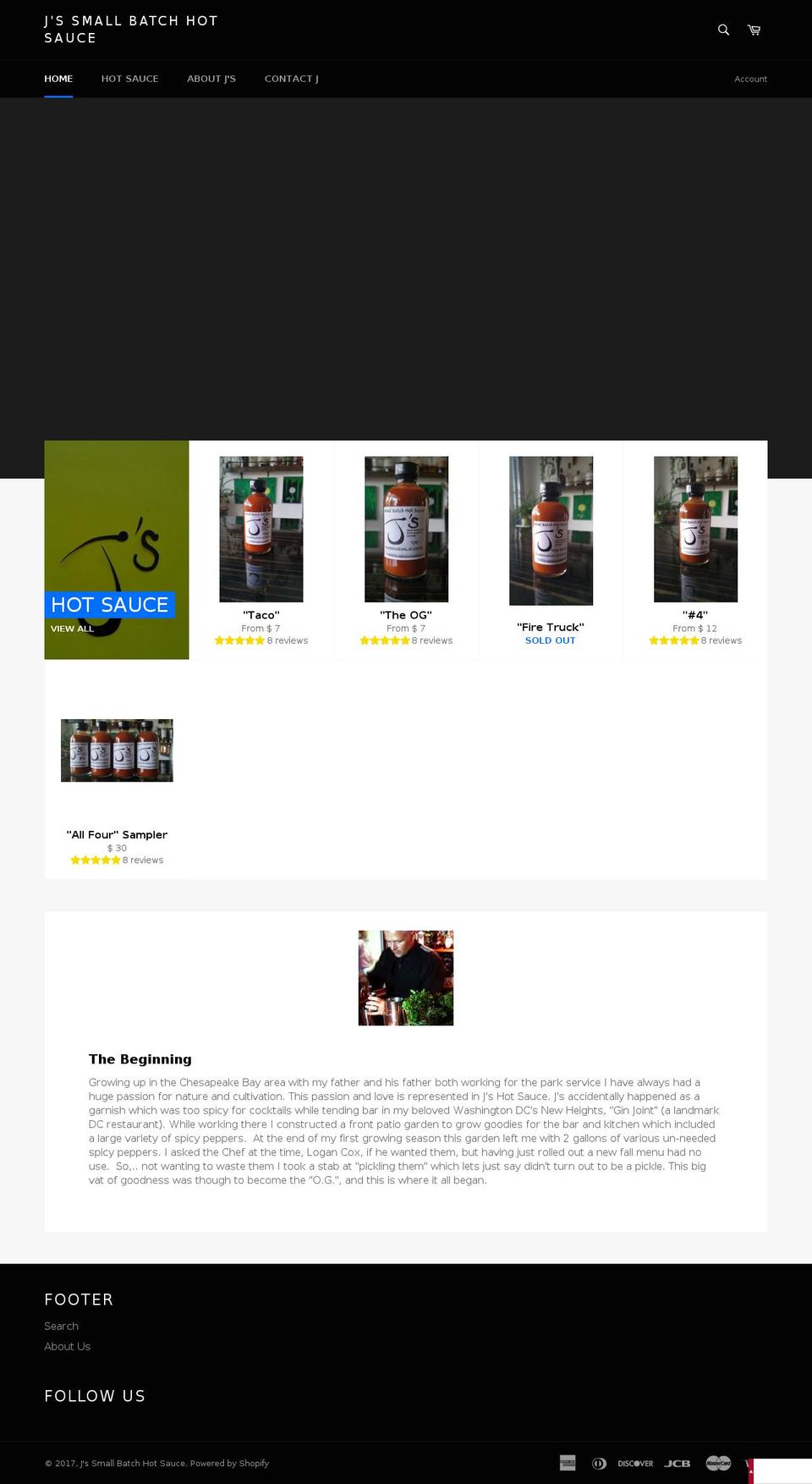 jshotsauce.com shopify website screenshot