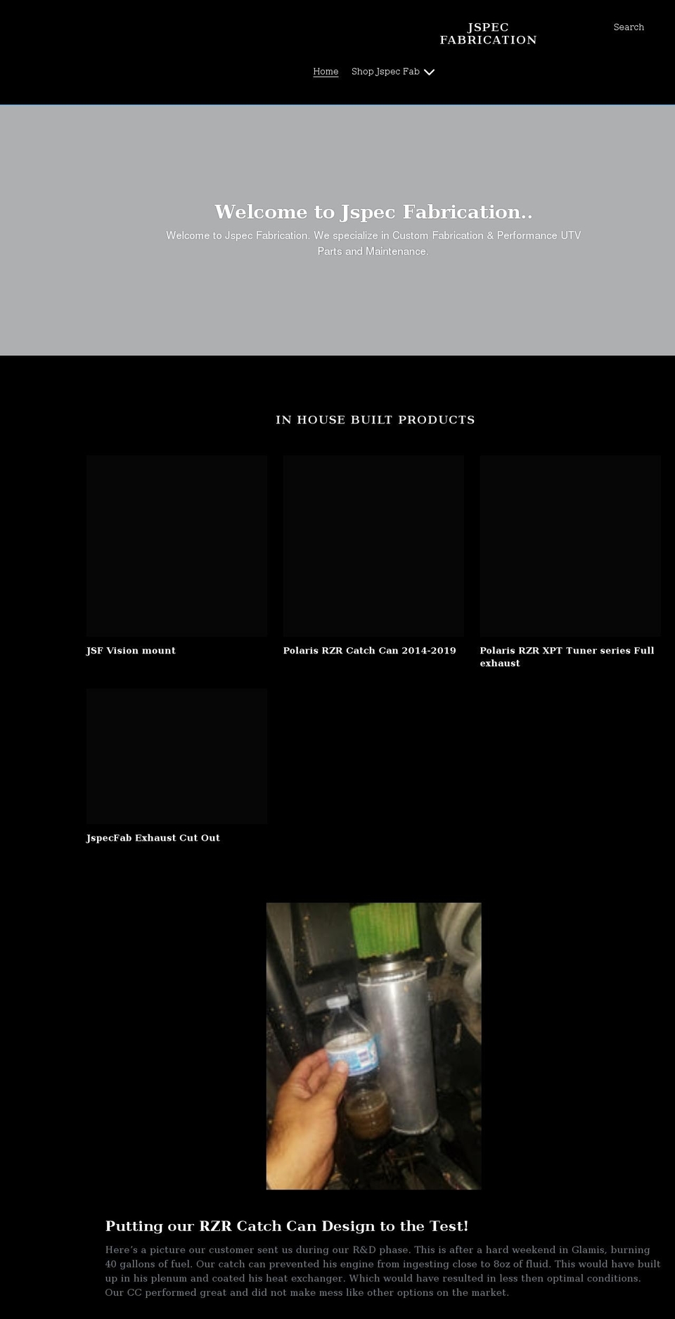 jspecfabrication.com shopify website screenshot