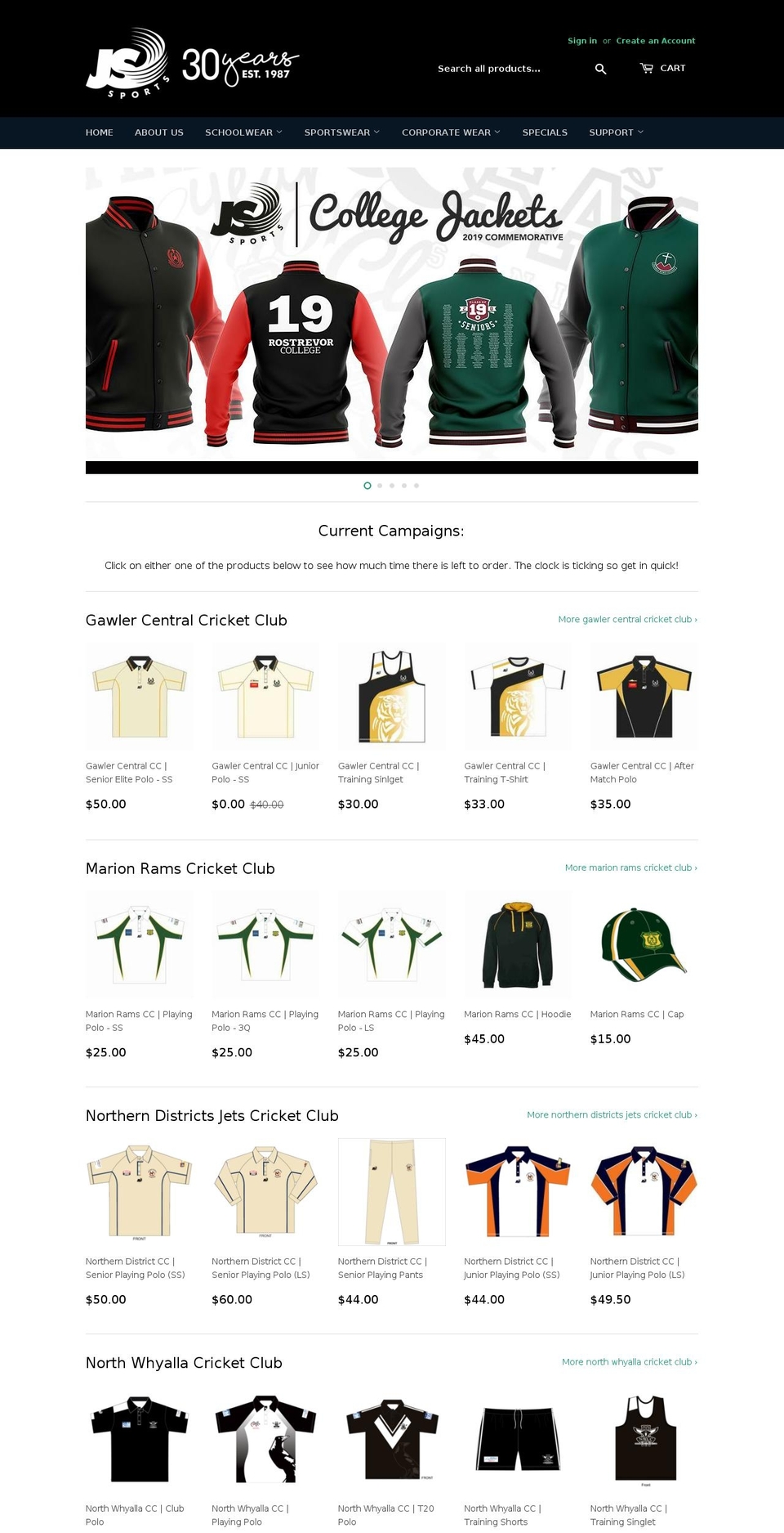 jssportsonline.com.au shopify website screenshot