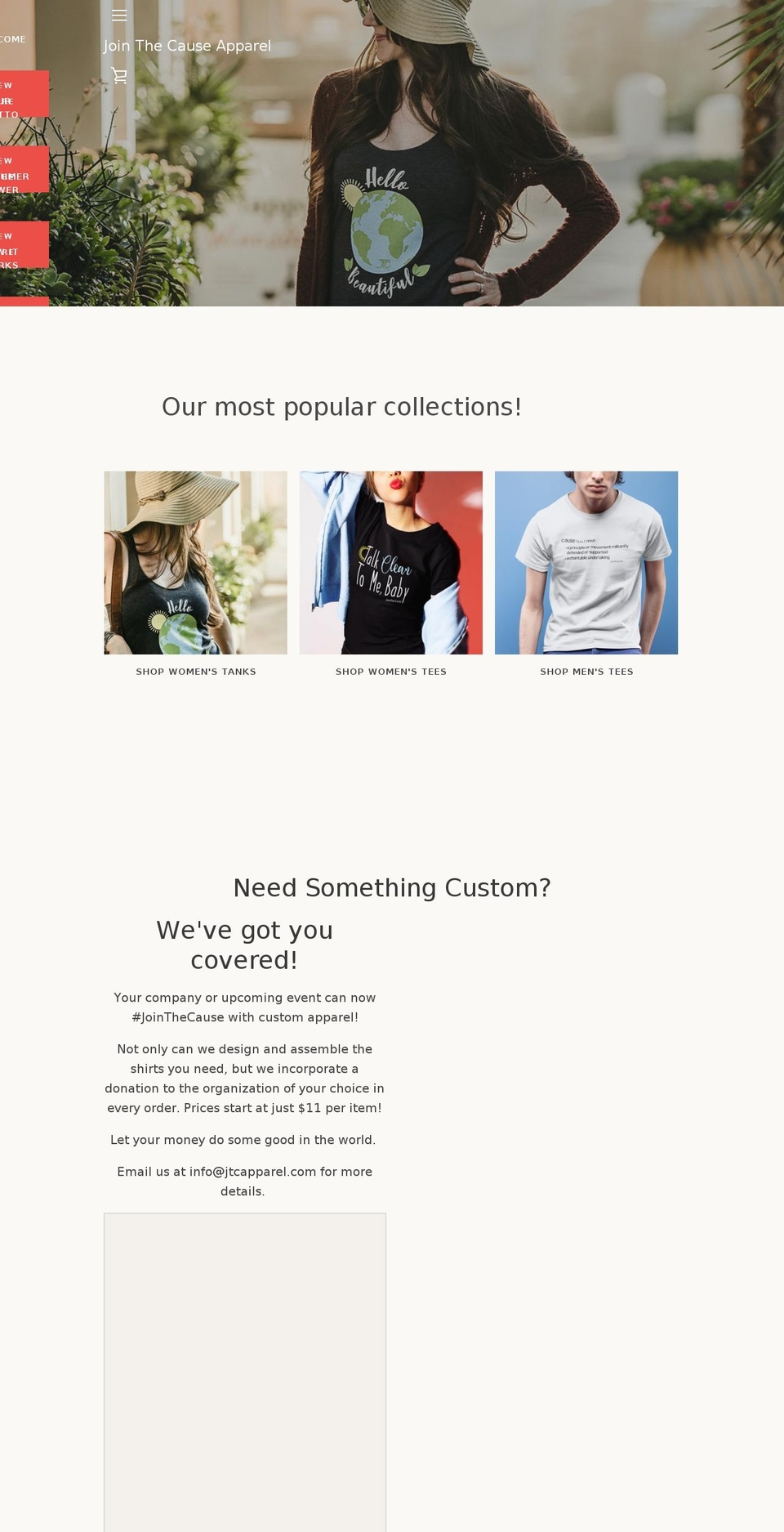 jtcapparel.com — Shopify storefront screenshot