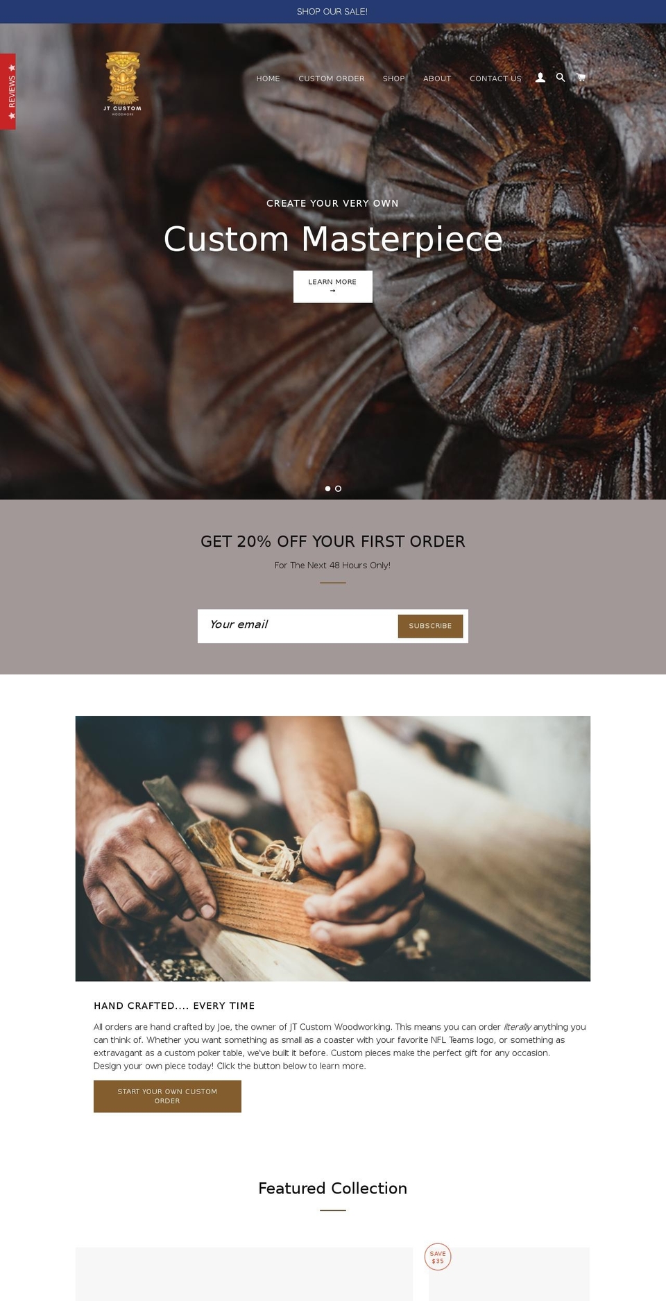 jtcustomwoodworking.org shopify website screenshot