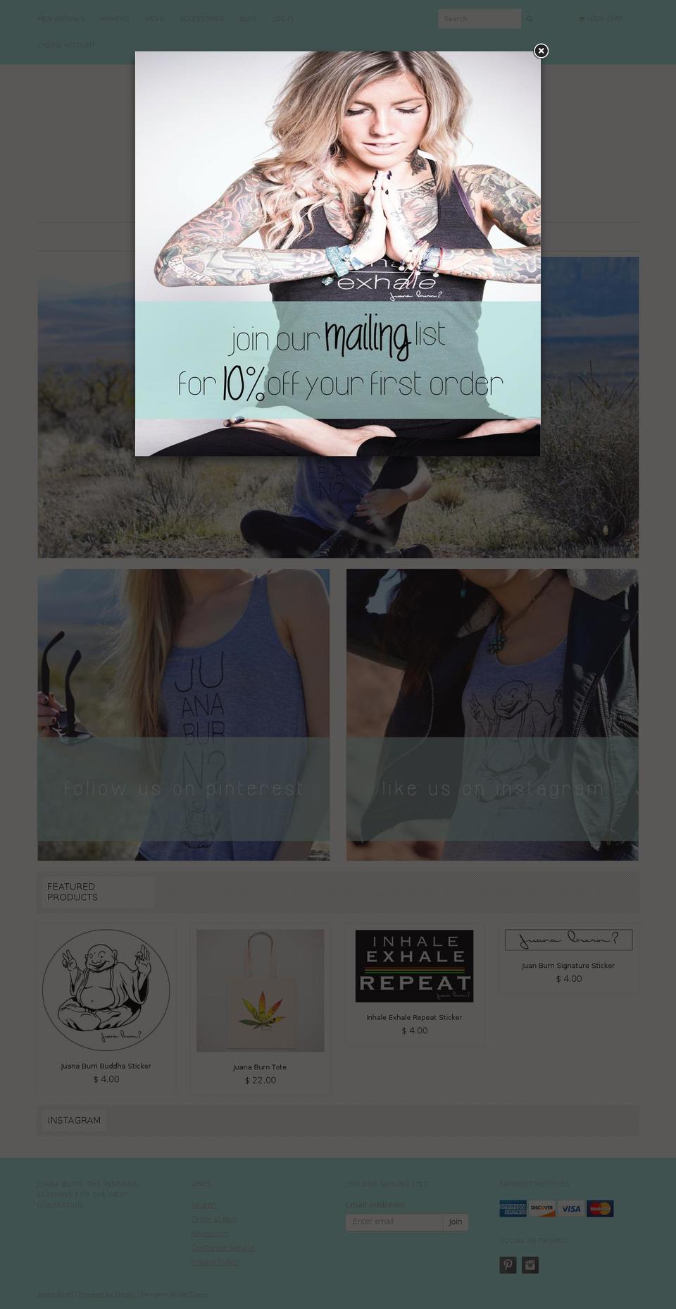 juanaburn.com shopify website screenshot