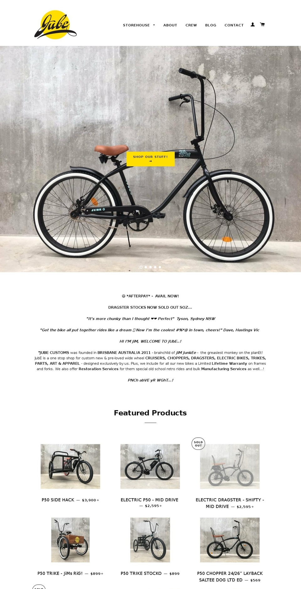 jubecustoms.com — Shopify storefront screenshot