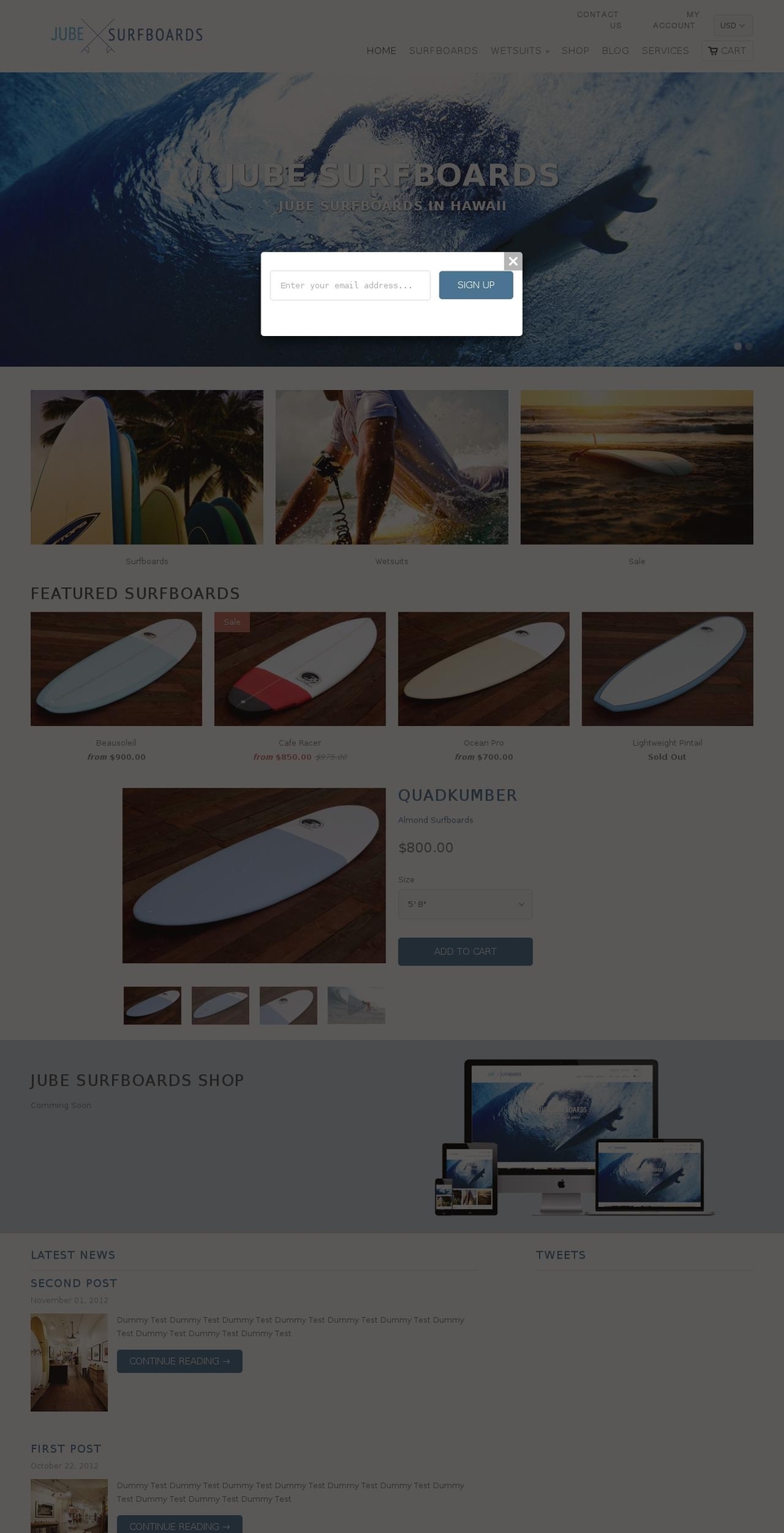 jubesurfboards.com — Shopify storefront screenshot