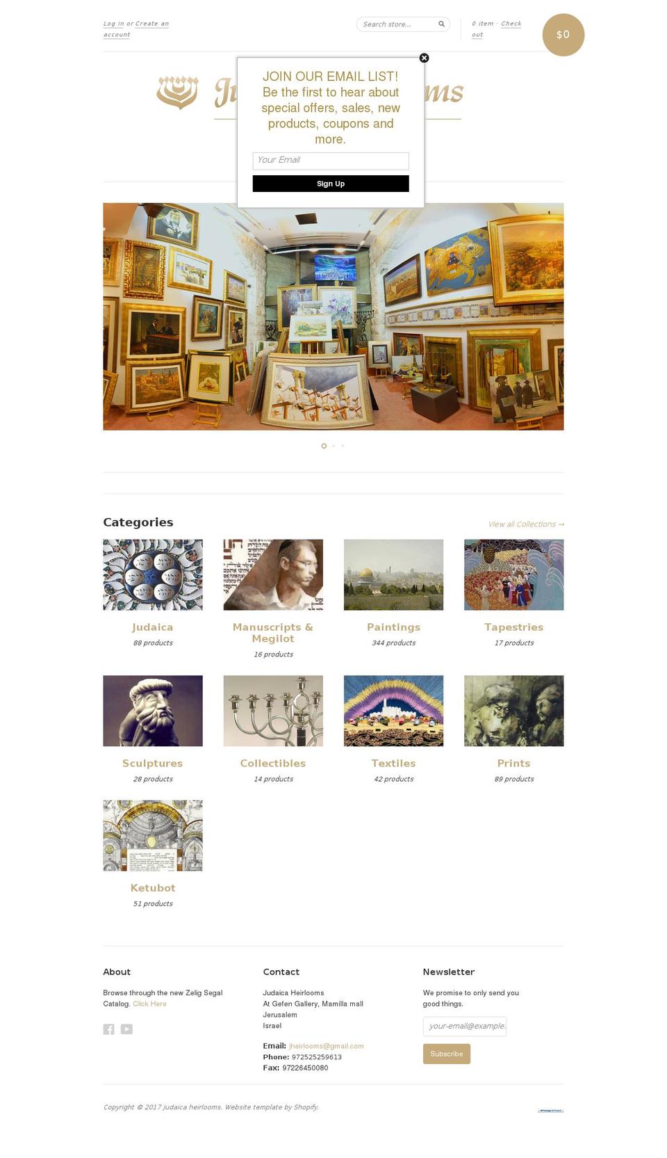 judaicaheirlooms.com shopify website screenshot