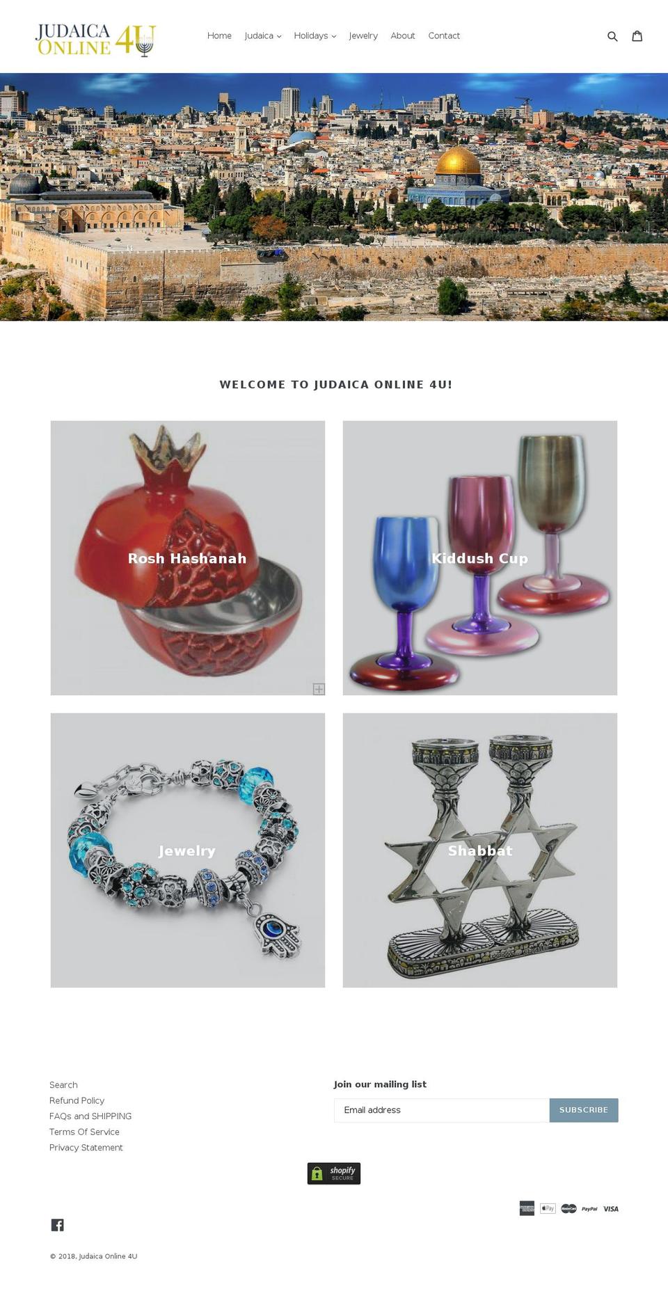 judaicaonline4u.com — Shopify storefront screenshot