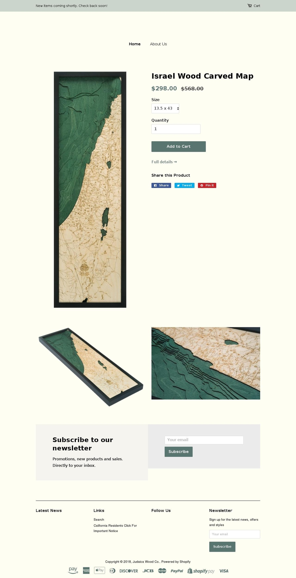 judaicawoodco.com — Shopify storefront screenshot