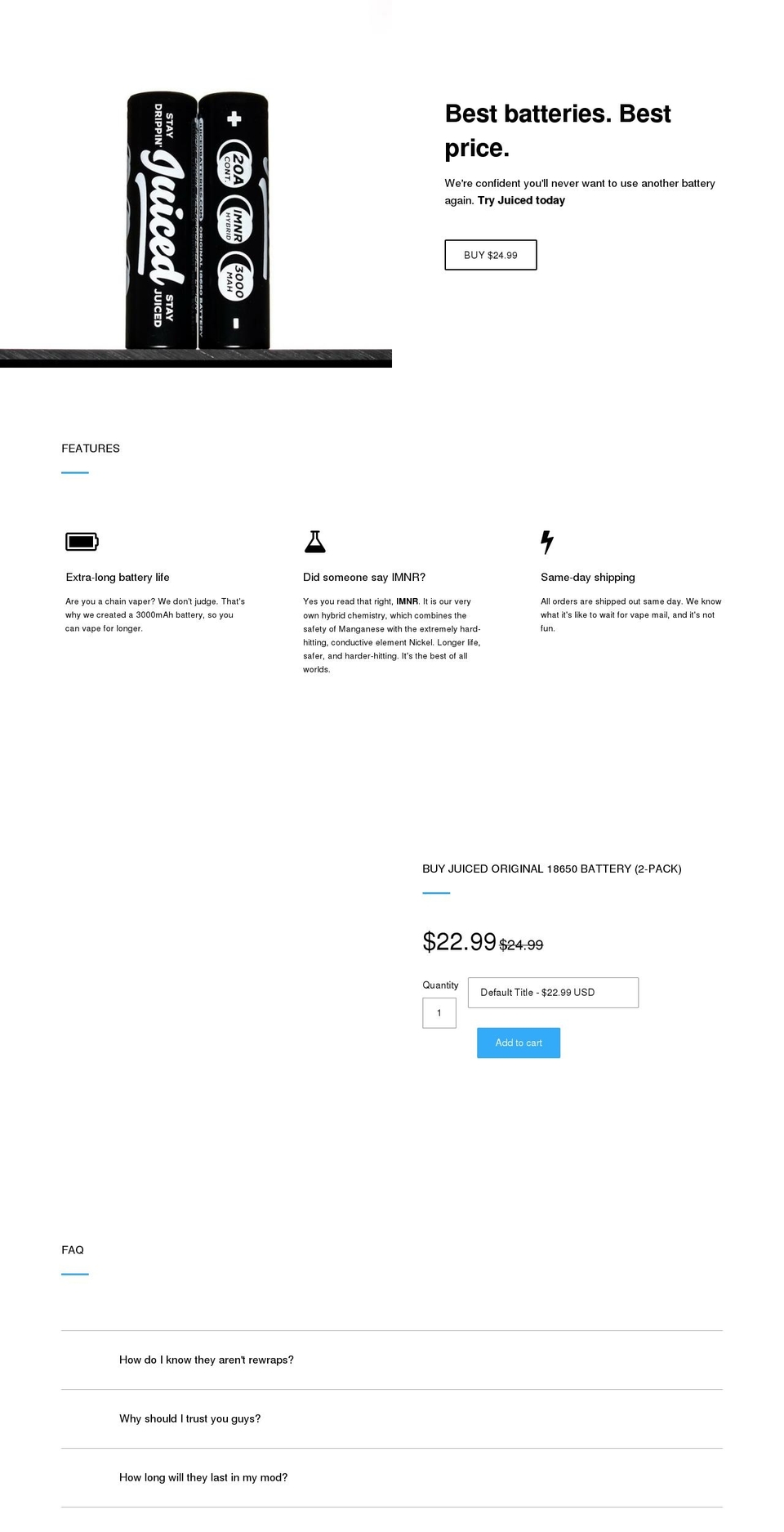 juicedbatteries.com — Shopify storefront screenshot