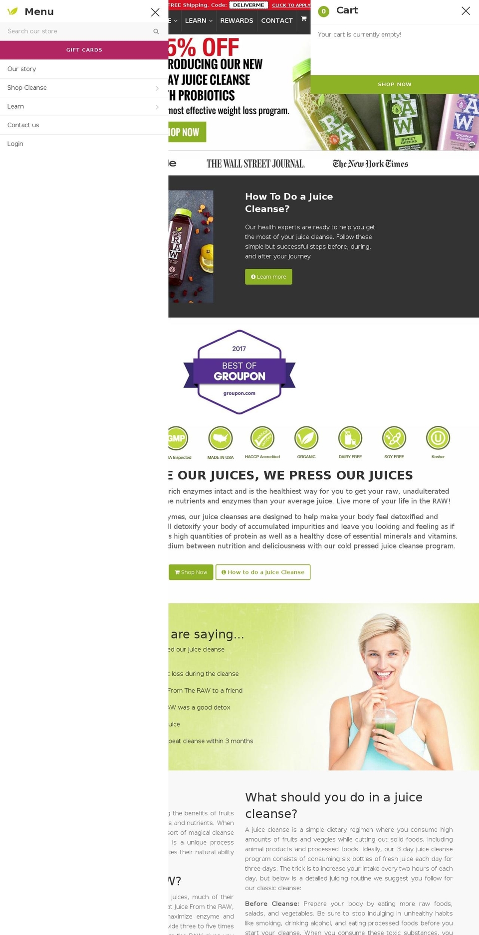 juiceintheraw.com — Shopify storefront screenshot