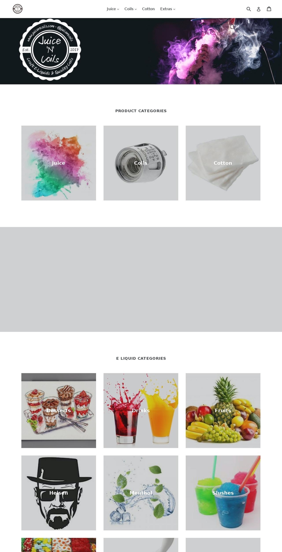 juicencoils.com — Shopify storefront screenshot