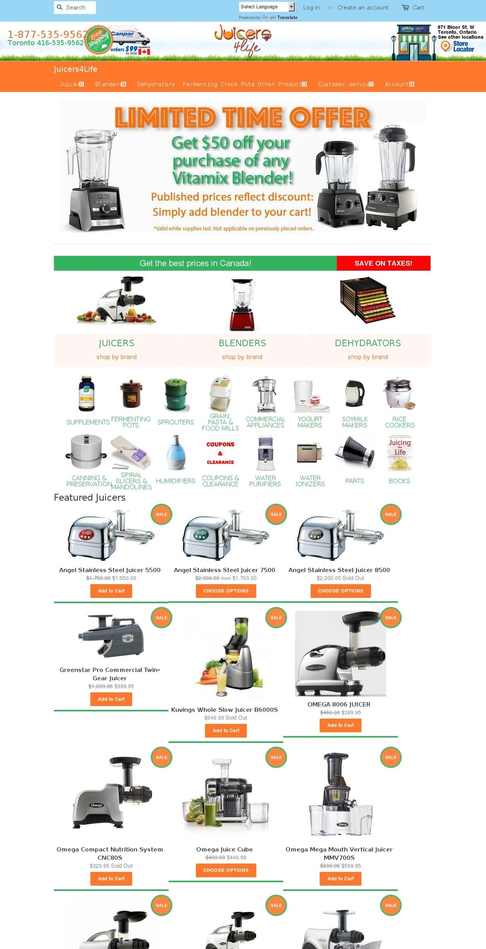 juicers4life.net shopify website screenshot