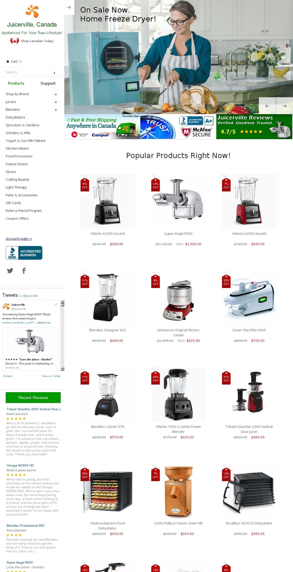 juicerville.ca shopify website screenshot