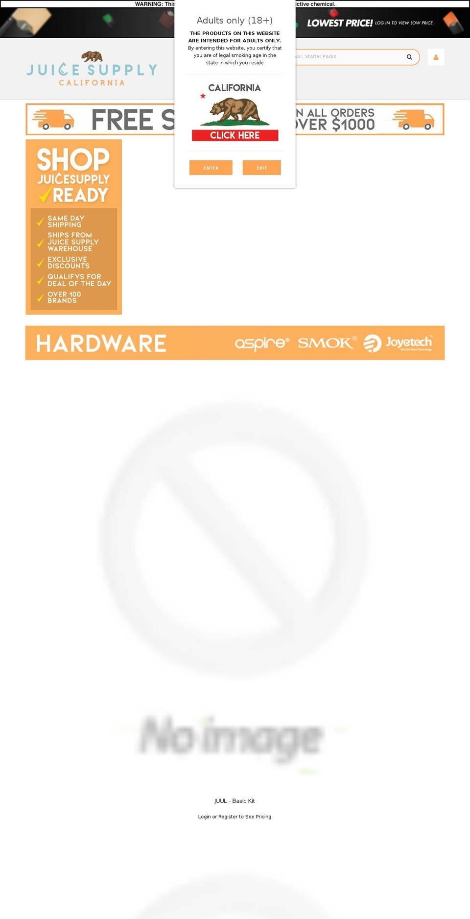 juicesupplycalifornia.com — Shopify storefront screenshot
