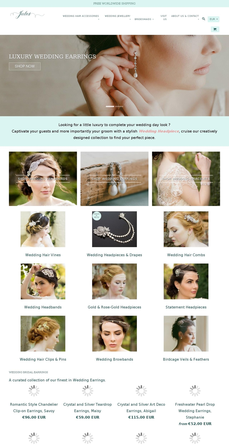 julesbridaljewellery.com shopify website screenshot