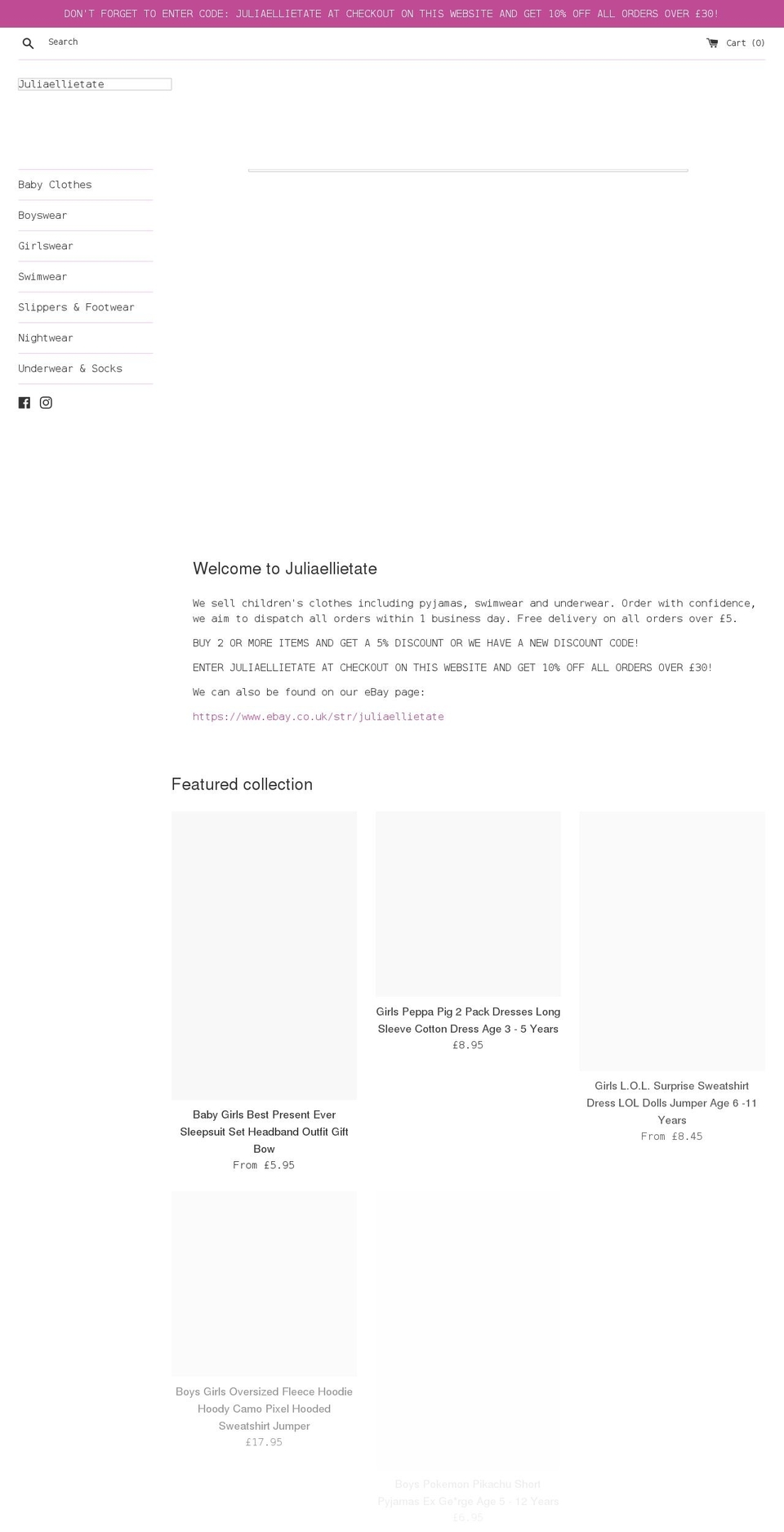 juliaellietate.co.uk shopify website screenshot