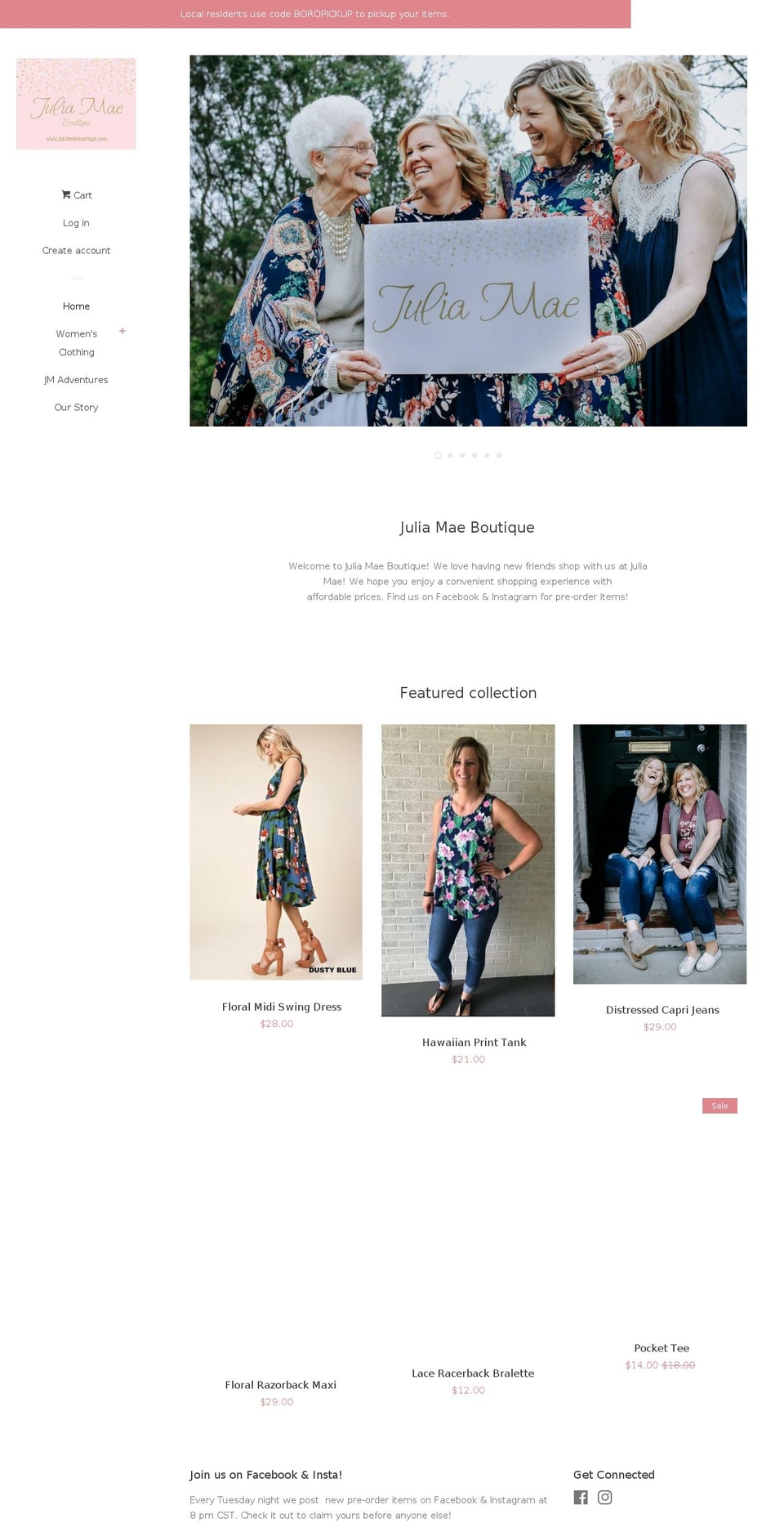 juliamaeboutique.com — Shopify storefront screenshot
