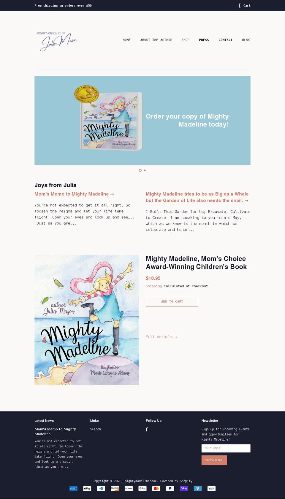 juliamasonauthor.com shopify website screenshot