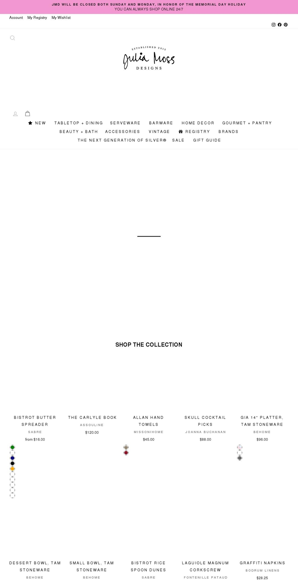 juliamossdesigns.com shopify website screenshot
