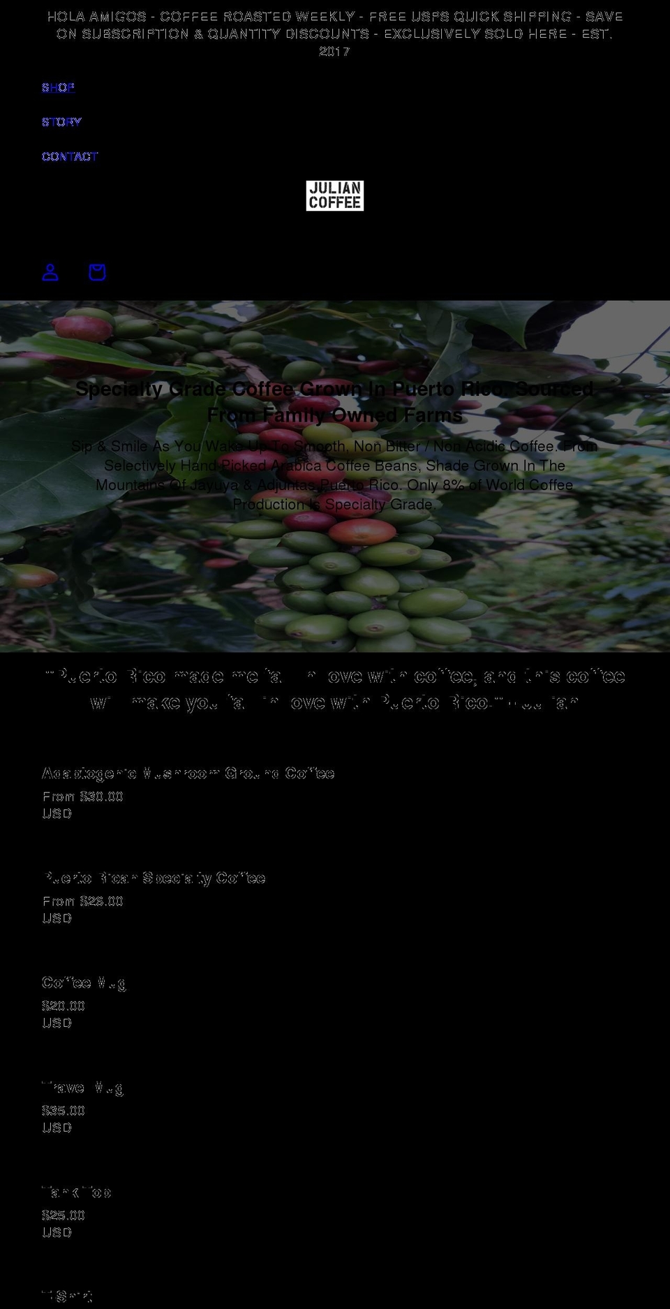 juliancoffeepr.com — Shopify storefront screenshot