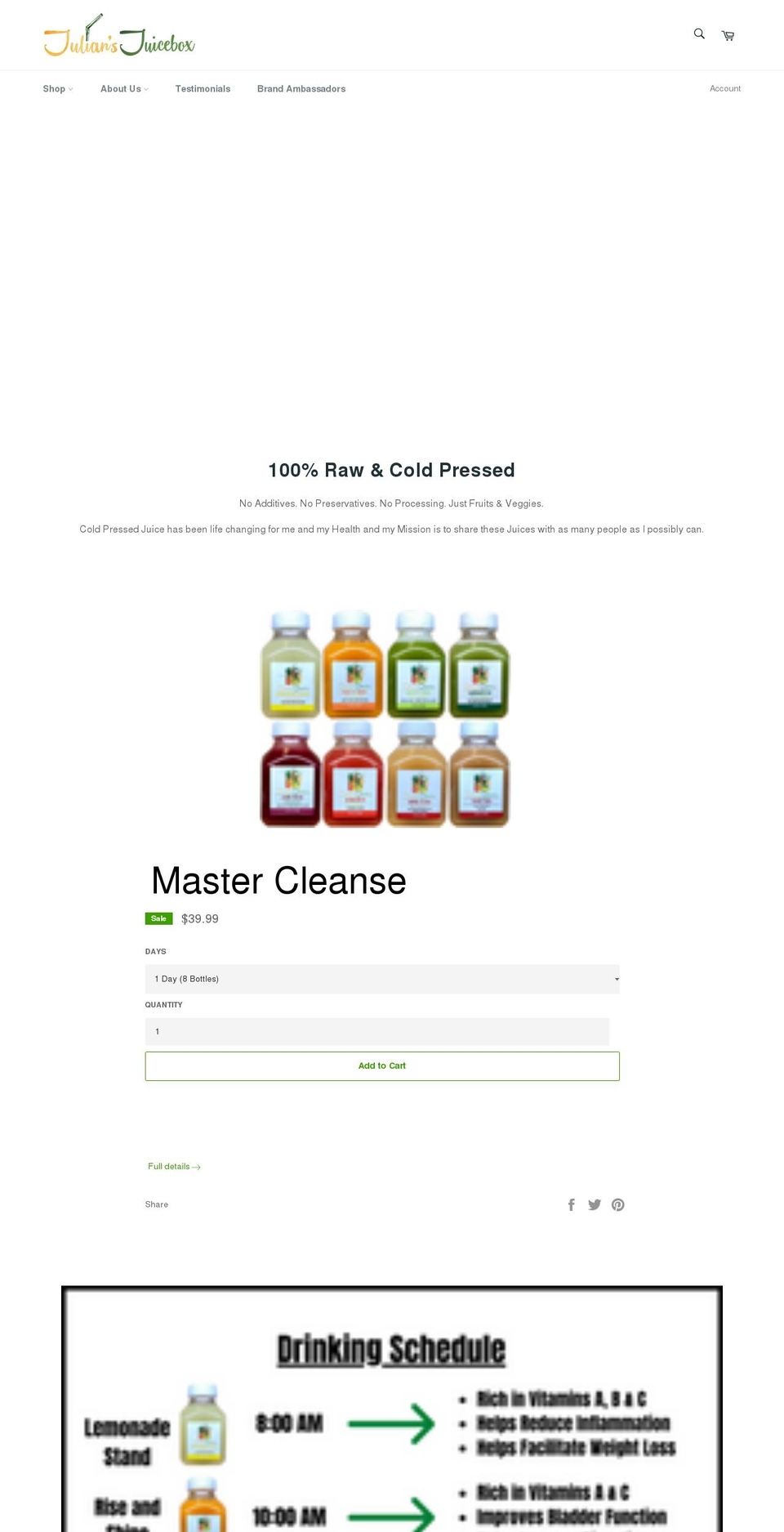 juliansjuicebox.com shopify website screenshot