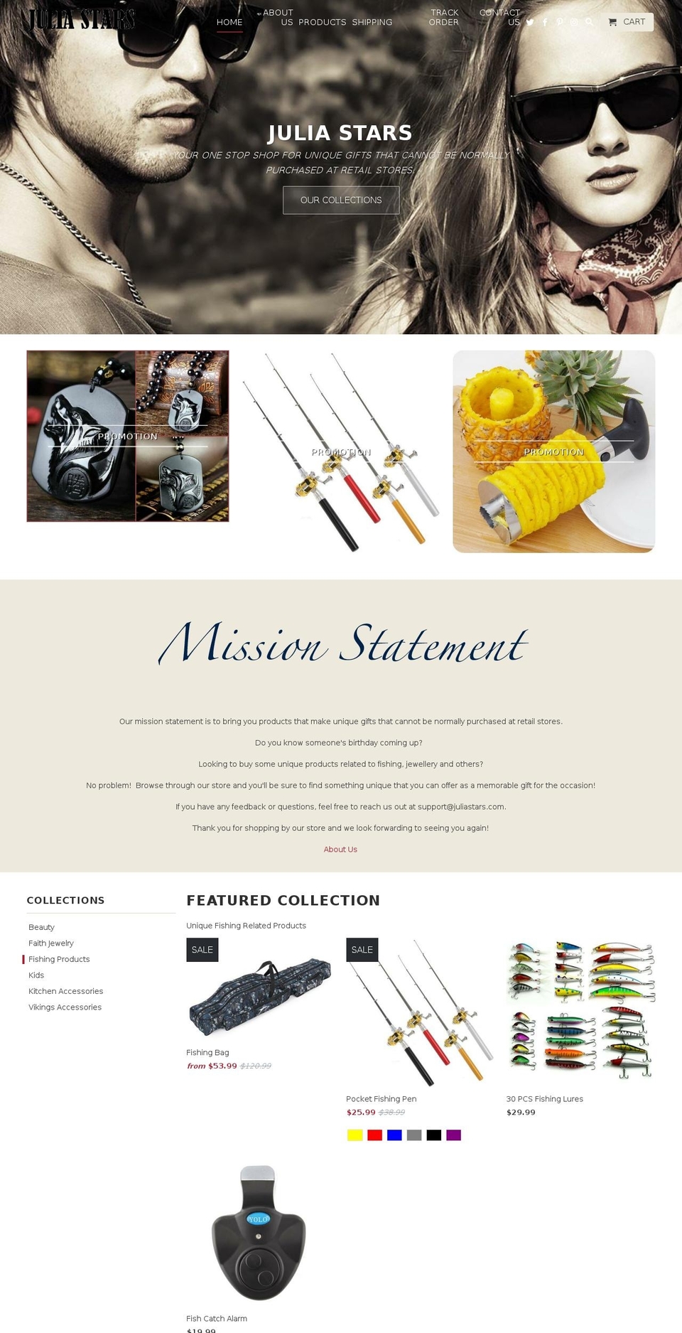 juliastars.com — Shopify storefront screenshot