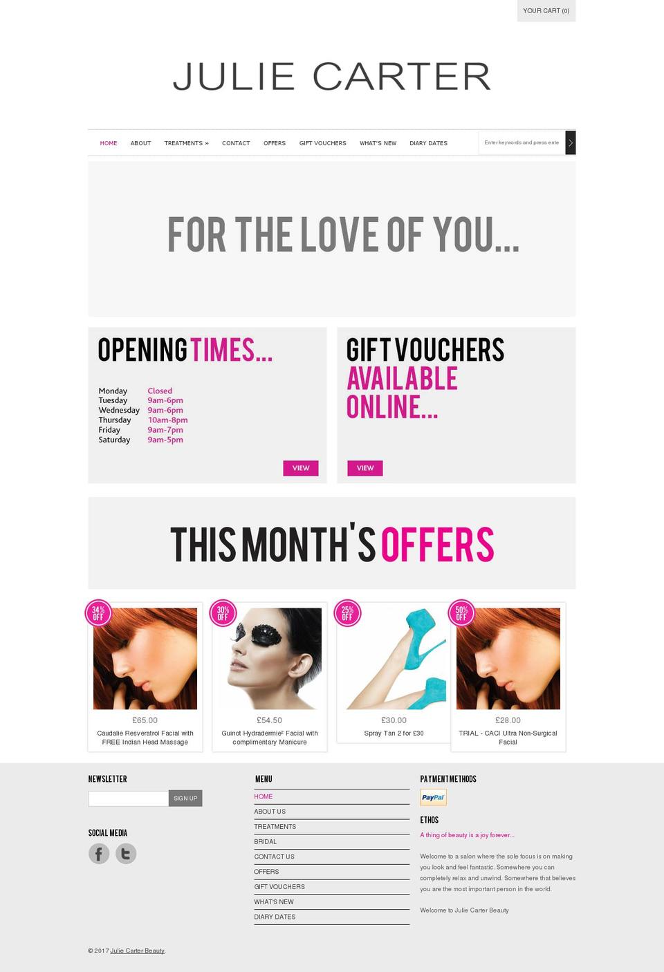 juliecarterbeauty.co.uk shopify website screenshot