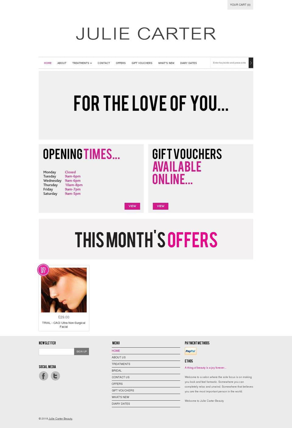 juliecarterbeauty.com — Shopify storefront screenshot