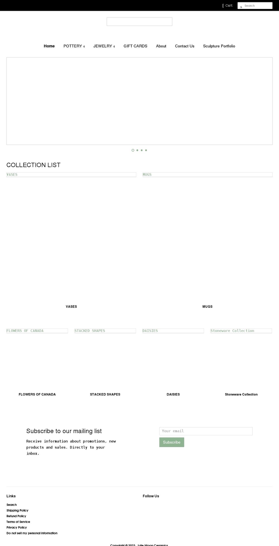 juliemoonceramics.com shopify website screenshot