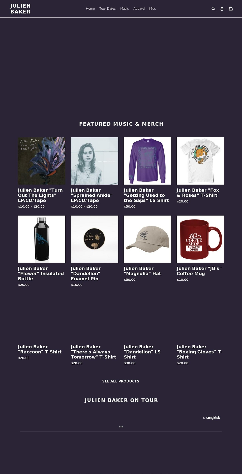 julienbaker.net shopify website screenshot