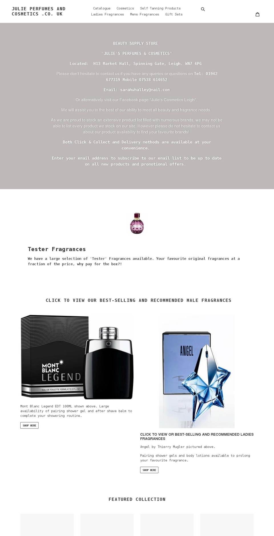 julieperfumesandcosmetics.co.uk shopify website screenshot