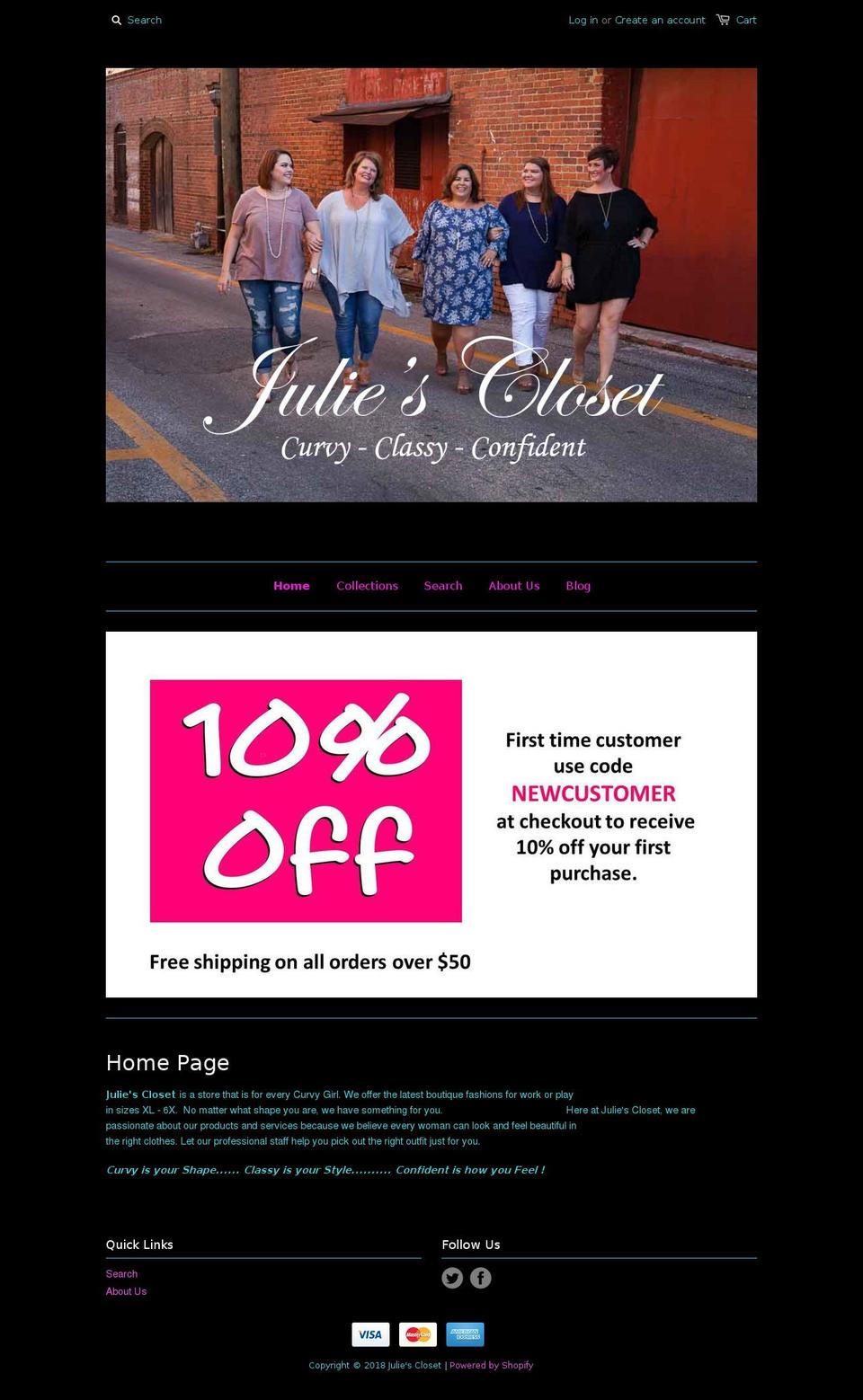 juliesclosetboutique.com shopify website screenshot